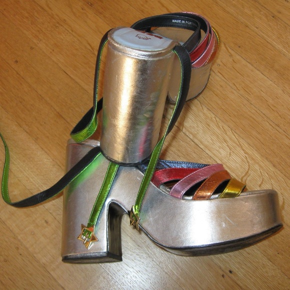 Vintage 80s rainbow metallic leather platform heels - Picture 1 of 6